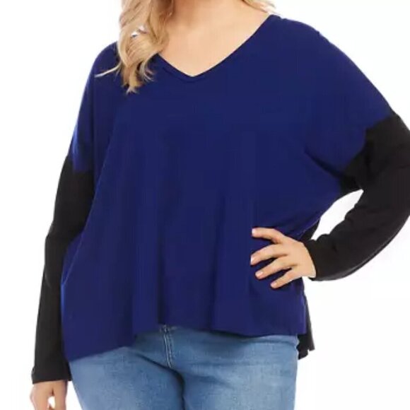 Karen Kane Color Block Top Women's Plus Size 3X Blue Black V-Neck - Picture 1 of 12